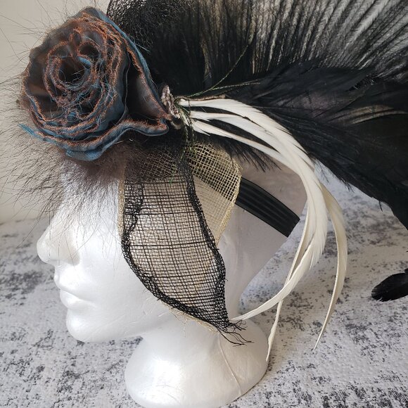 One of a Kind Handmade Custom Feather Head Piece Fascinator - Picture 1 of 12